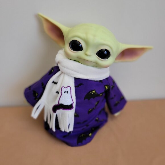 Spooky Bats 2pc Halloween Outfit/scarf set for 11" Mattel Child Grogu Yoda dolls - Picture 1 of 5